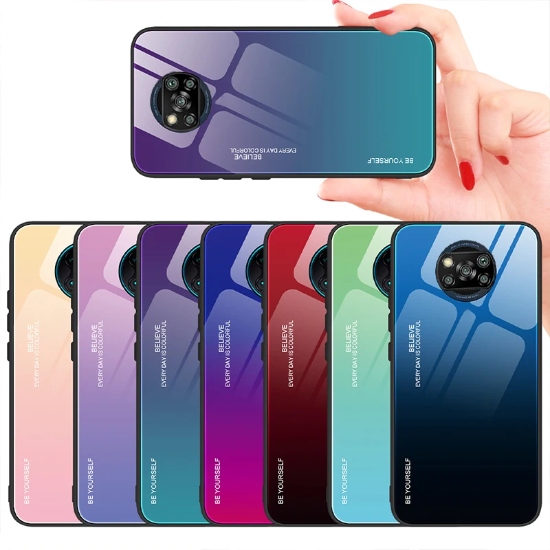 Case For Xiaomi POCO X3 X5 Pro F3 X3 NFC Case Back Cover Gradient Glass Color Shockproof Case For POCO X3 NFC X5 X3 Pro 5G Funda