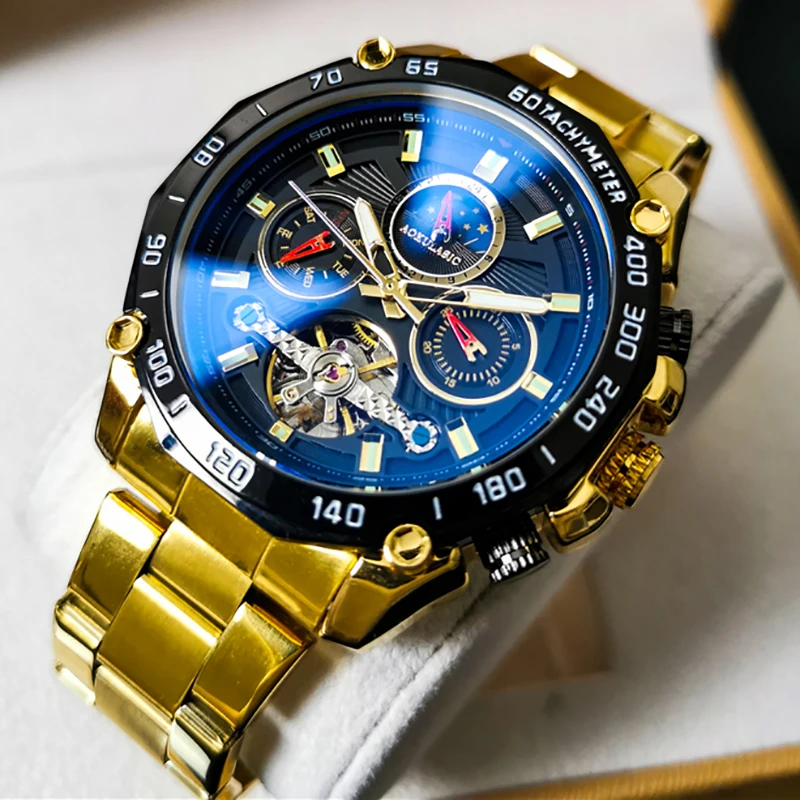 Relogio Masculino Man Watch Moon Phase Automatic Mechanical Watches Mens Self-Winding Top Brand Sport Skeleton Wristwatch Clock