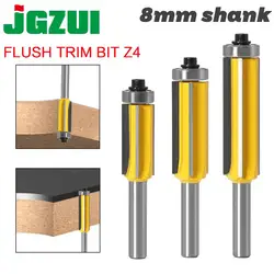 Bits de rolamento superior e inferior, fresa para madeira cortadores de madeira, guarnição nivelada, padrão Z4 Router Bit, 8mm, 1-3 Pcs