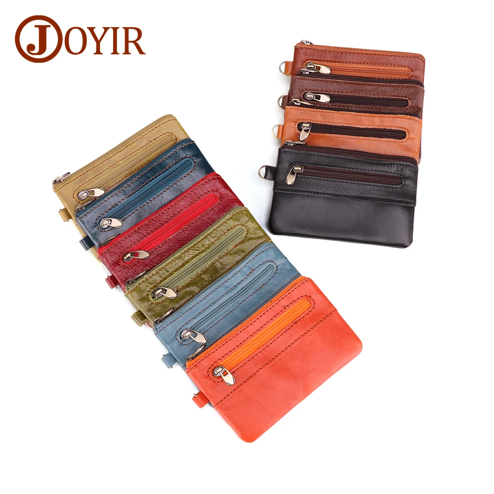 

JOYIR Genuine Leather Short Wallets Women Men Coin Purses Zipper Slim Wallet Male Purse Card key Holder Small Unisex Mini Wallet