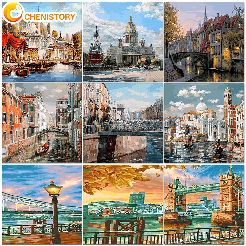 

CHENISTORY Oil Painting By Numbers Art Scene Kit Coloring Landscape On Canvas Picture Diy Paint By Number HandPainted Home Decor