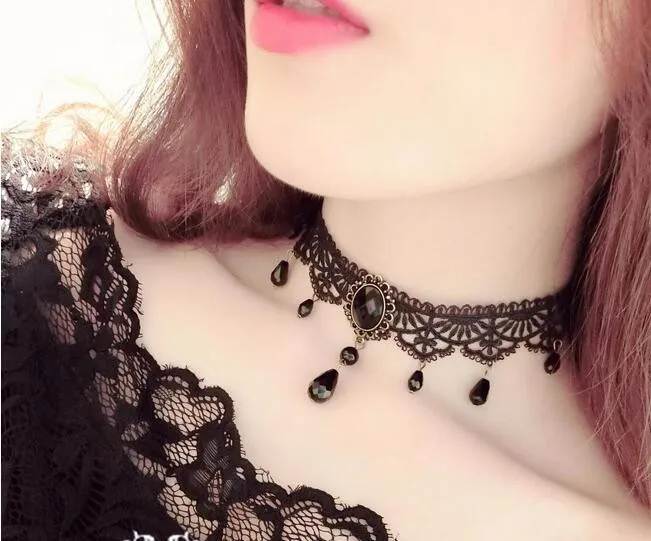 Collares Sexy Gothic Chokers Crystal Black Lace Neck Necklace Vintage Heart Pendant Women Chocker Steampunk Jewelry чокер image 2