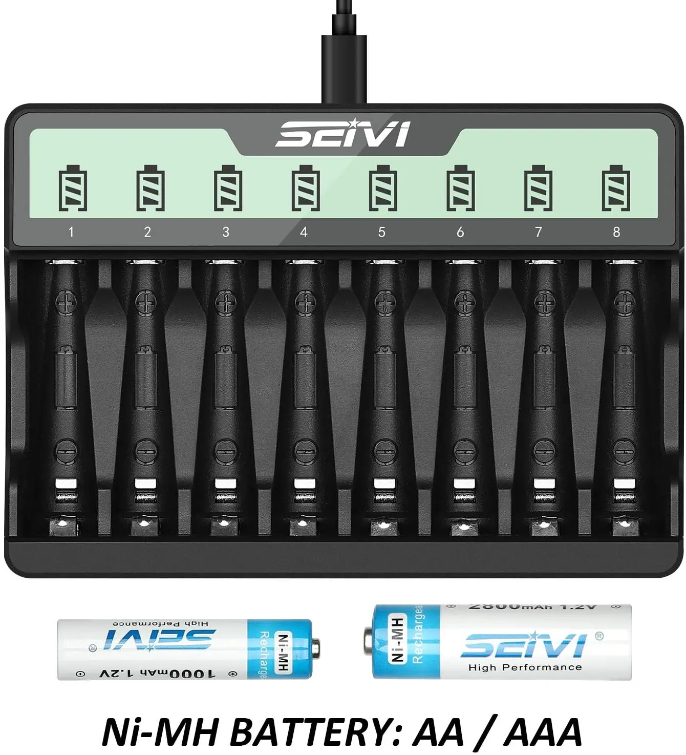 AA AAA Battery Charger 8 Slots Fast Charge with LCD Display for Ni-MH Rechargeable