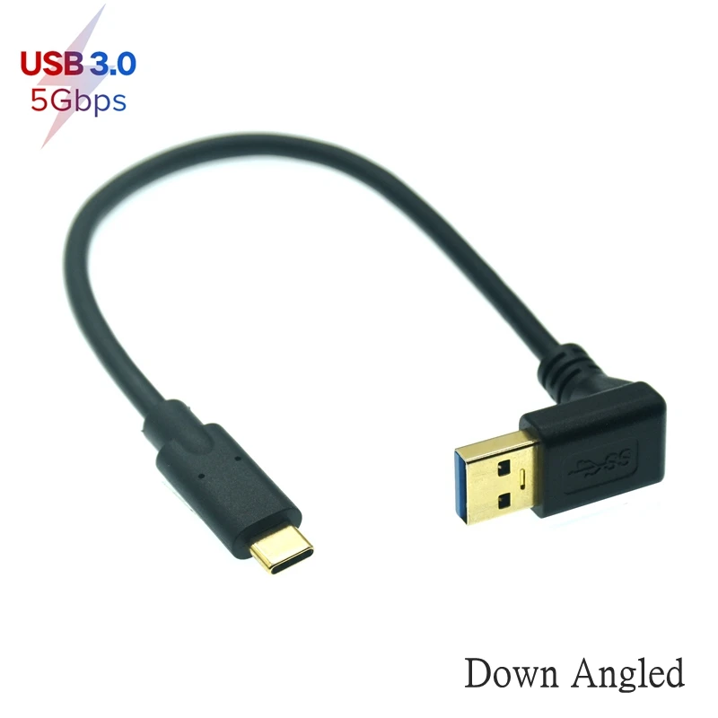 Gold Plated USB 3.0 Type-A 90° Angle Left Right Up Down Male To USB3.1 Type-C Male USB Data Sync & Charge Cable Connector 0.25m