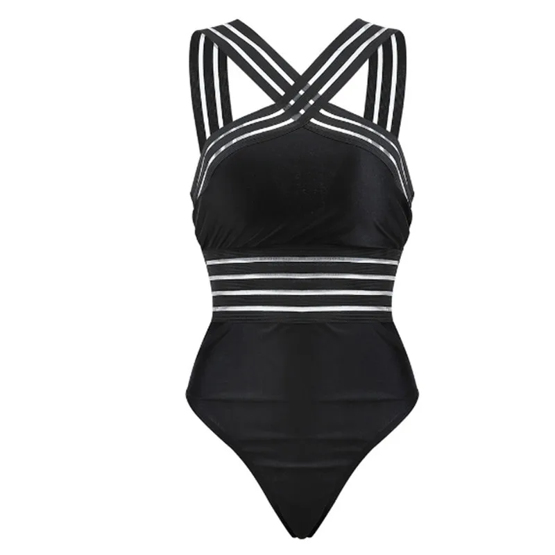 Sexy One Piece Bodysuits Swimwear For Women Beach High Neck Bandage Cross Back Female Brazilian Swimming Suit