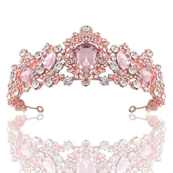 KMVEXO Tiaras Wedding Crown Bridal Hair Accessories Luxury Baroque Crystal Pink Queen Crown Women Adult Gift Party Hair Jewelry