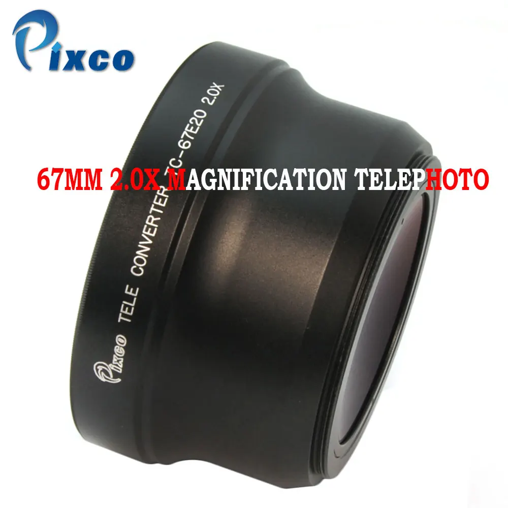 Pixco 67mm 2.0X Magnification Telephoto Tele Converter Lens For Camera Black