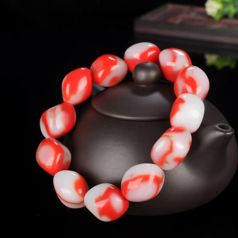 Natural red jadeite jade bracelet bangle hand-carved jadite jade conform beads bracelets for men women jade jewelry real jade