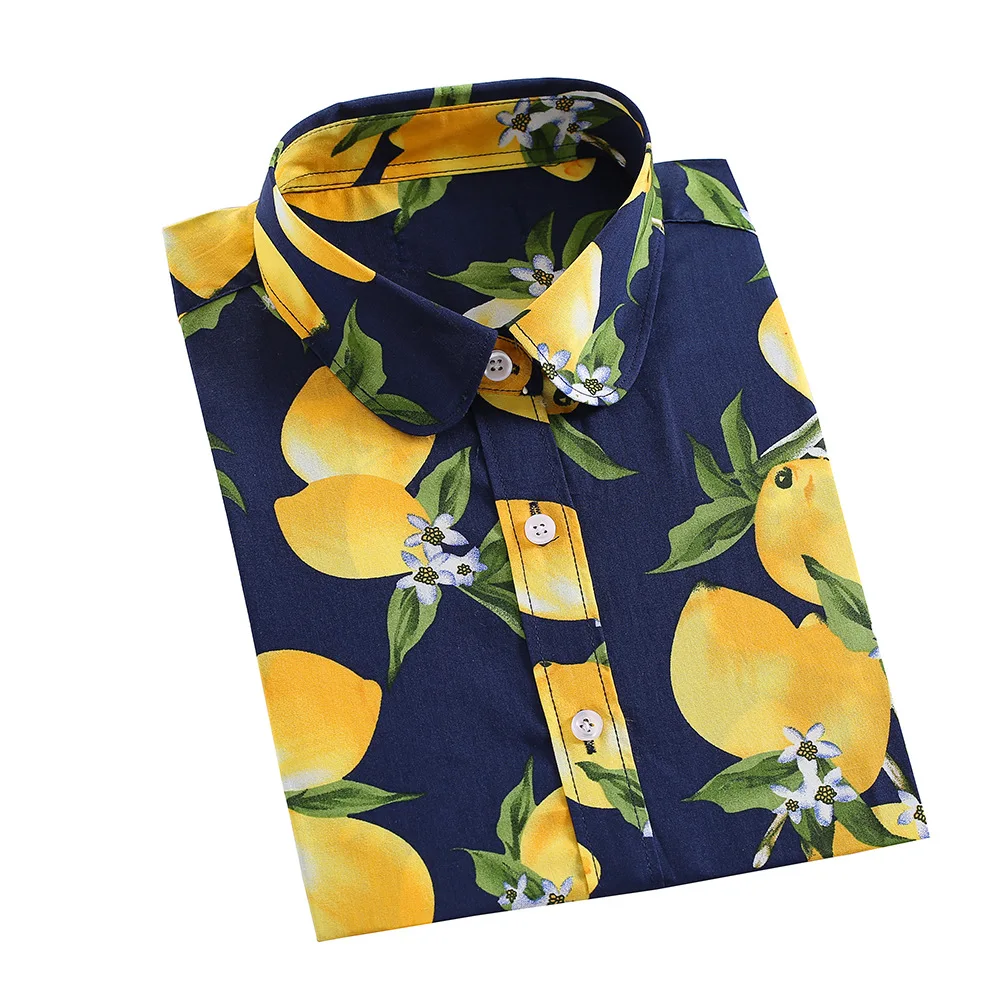 2023 Elegant Lemon Print Women Blouses Slim Fit 100% Cotton Casual Flower Floral Vintage Summer Shirt Female 5XL Tops