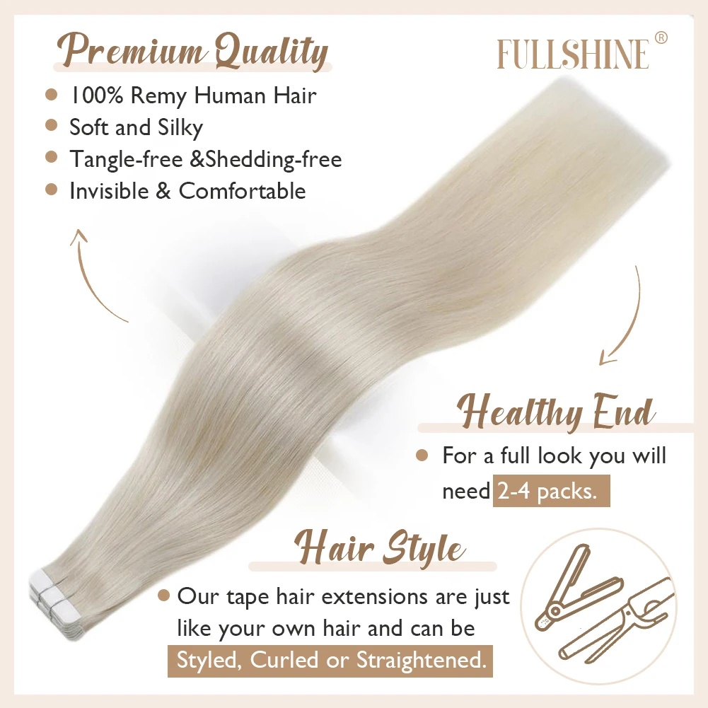 Full Shine Tape in Hair Extensions Remy Human Hair Darkest Brown  12inch-24inch 100% Remy Human Hair Invisible Straightu