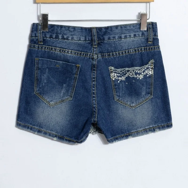 Sommer Frauen Denim Shorts Röcke Stickerei Diamant Koreanische Plus Größe Damen Jeans Shorts Weibliche Casual Mode Blau Streetwear