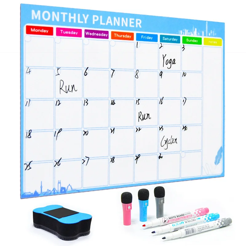 Whiteboard Rewritable Calendar Sticker Set Weekly And Monthly Planner Removable Magnetic Message Board Refrigerator Sticker