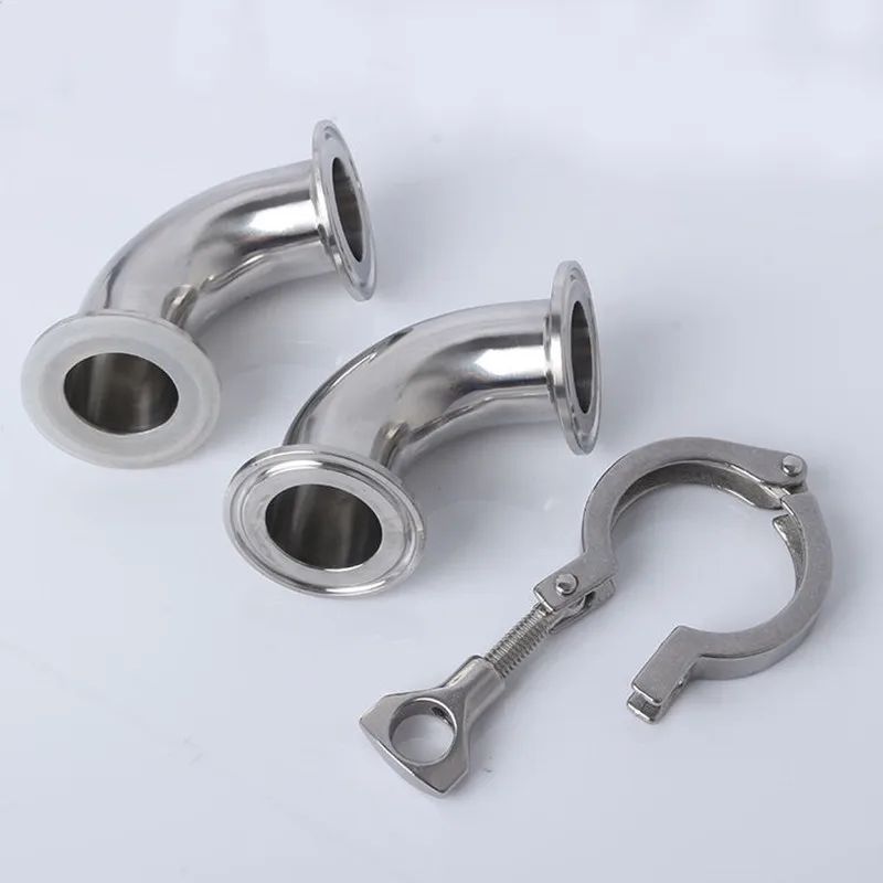 304 Stainless Steel Elbow Sanitary Fitting 19mm 25mm 32mm 38mm 45mm 51mm 57mm 63mm Pipe OD Feerule + Tri Clamp + Silicon Gasket