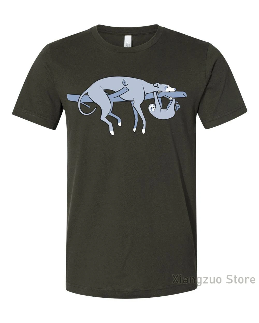 Sloth the Hound Unisex Dark Olive T-shirt (Shirts for Greyhound Lovers Sighthounds Galgos Whippets Sloth )