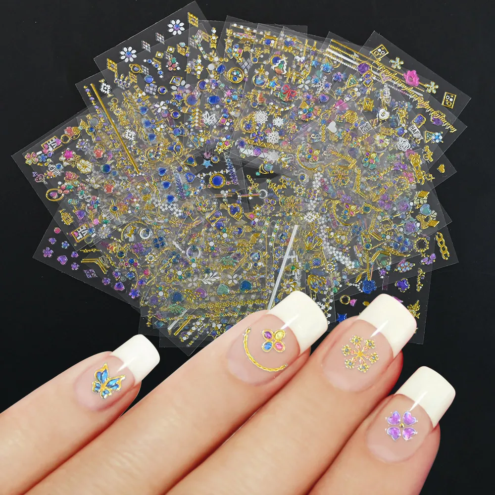 

30Pcs/Bag Bronzing Diamond Pattern Sticker 3D Multi-color Luxury Jewelry Design Self-adhesive Slider Retro Nail Art Decoraion #6