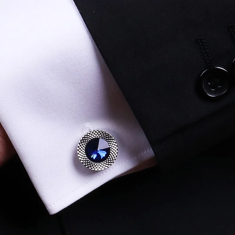 Brand Blue Crystal Cone Cufflinks Men Lawyer Classic Prismatic Cuff Button Designer High Quality Mens Shirt Taper Cuff Links