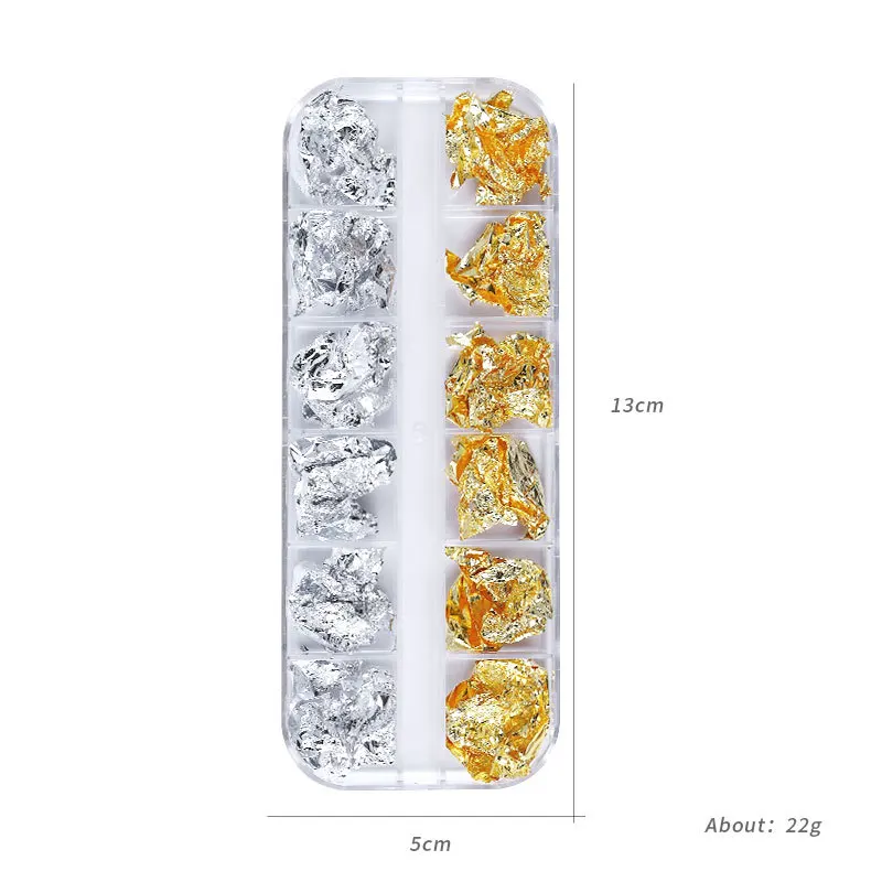 12 Lưới Lá Vàng Không Đều Mylar Tuyệt Đẹp Long Lanh Nhôm Bột Paillette Thiết Kế Chip Shinny Lấp Lánh Móng Tay Nghệ Thuật Trang Trí