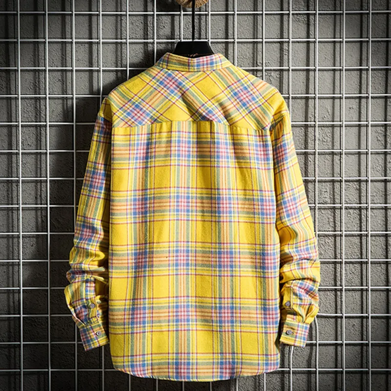 Men\'s Clothing Fashion Cotton Shirts Single Pocket Long Sleeve Youthful Soft Casual Plaid Checkered Top Male Shirts for men