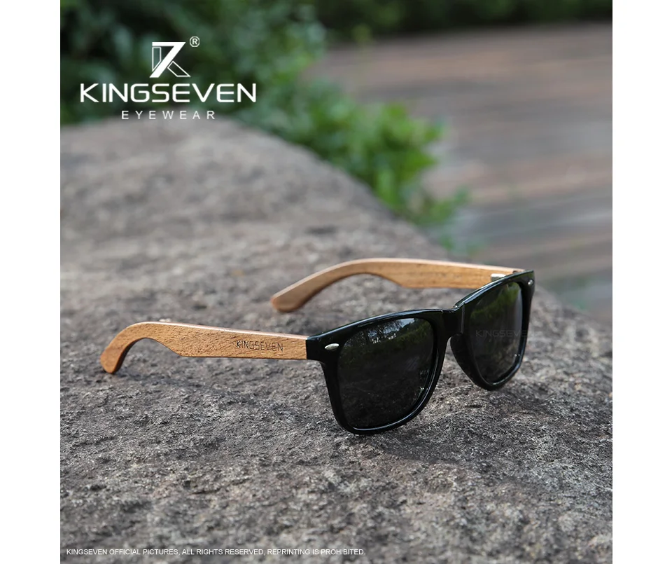 KINGSEVEN Neue Sonnenbrille aus schwarzem Walnussholz, polarisierte Sonnenbrille, Herrenbrille, handgefertigt, UV400-Schutzbrille, Retro-Holzkiste – Detail 3