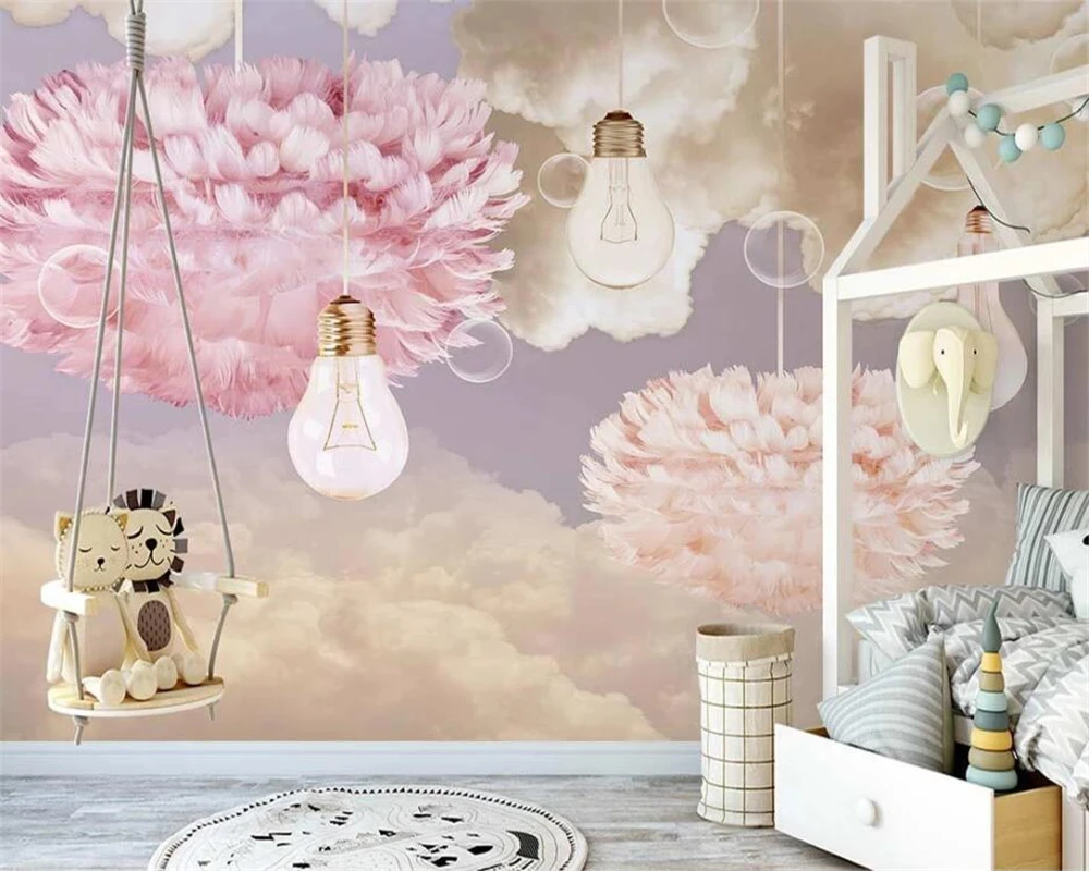 

beibehang Customize new Nordic hand-painted feather starry sky dream children's room indoor background wallpaper papier peint