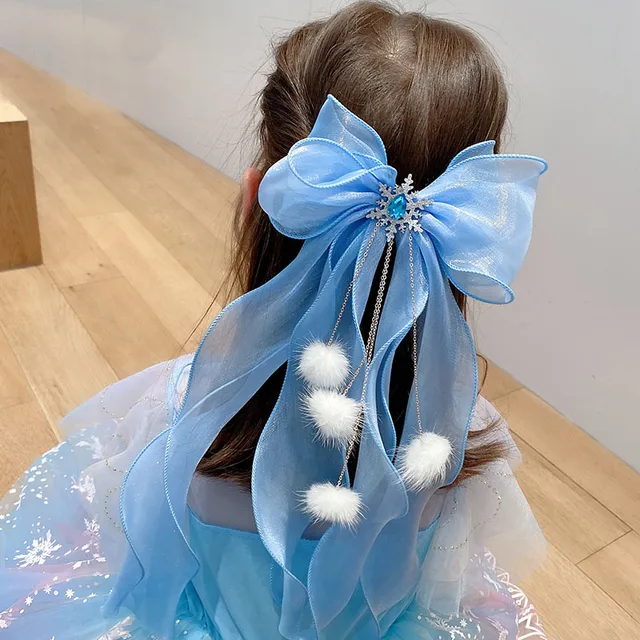 Spinki do włosów Princess Pompom Duże niebieskie kokardki Spinka do włosów dla dzieci Długa wstążka Klips do włosów Duckbill Dziewczyna Szkoła Nakrycia głowy Prezent