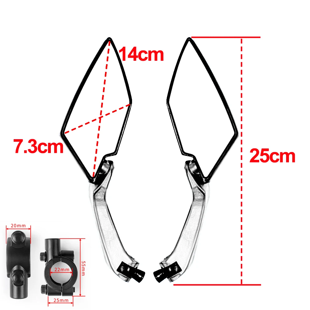 Motorcycle Rear View Mirrors With 7/8 Inch 22mm Handle Bar Clamp Scooter Motorbike Side Mirrors Accessories MT09 TMAX XMAX 125