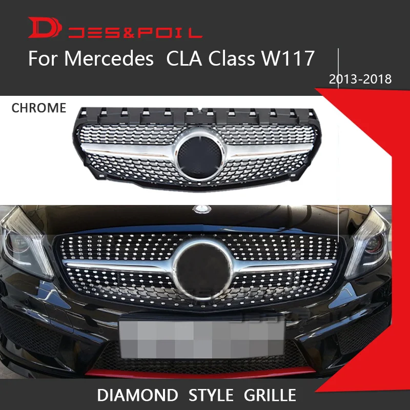 

For Mercedes Benz CLA Class W117 Diamond Grille Auto Front Bumper Racing Grill 2013-2018 CLA180 CLA200 CLA220 CLA250