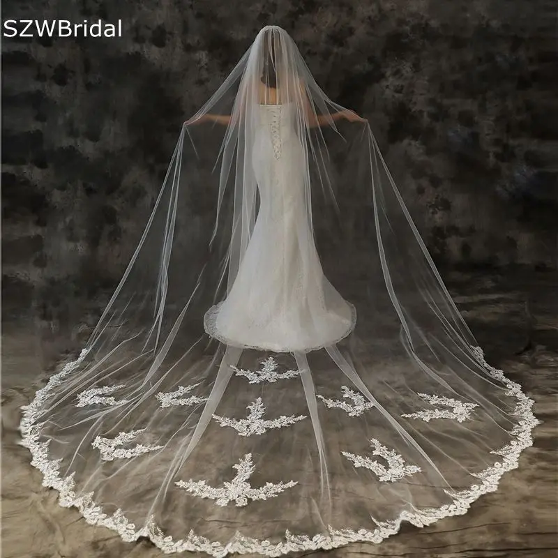 New Arrival 3 Meter Wedding veil long bridal hair accessories Cheap Bridal ivory veil Lace Appliques sluier sluier bruiloft