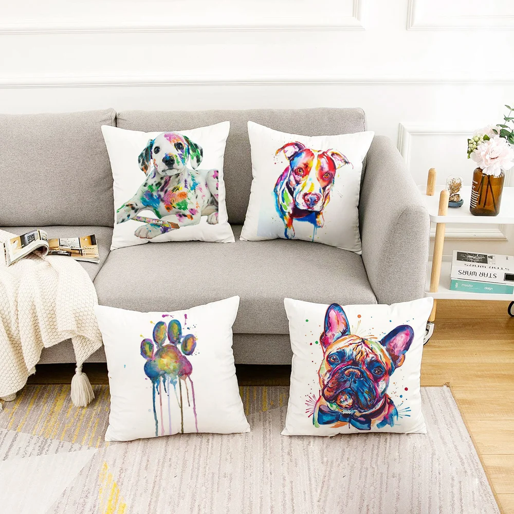 

Colorful Dog Cushion Covers Bulldog Cushion Case Cover Garden Throw Pillow Case for Home Bed Chair Decorative Square Pillowcase