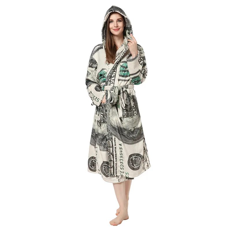 Women Robes USD Dollars Design Winter Warm Flannel Nightdress Sleepwear Female Pajamas Home Clothes Floral Dressing Large Plus