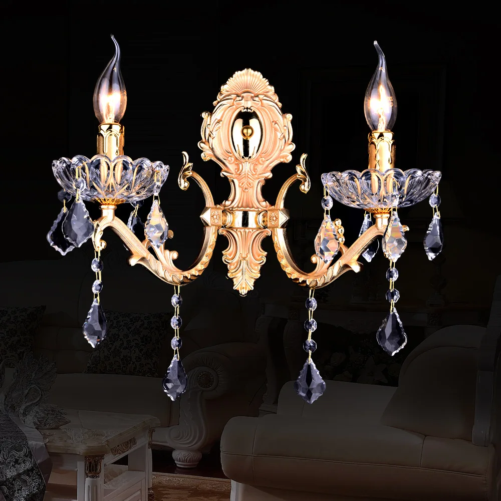 European Style Zinc Alloy Crystal Lamp Bedroom Bedside Living Room Wall Hotel Aisle Corridor Wall Lamp