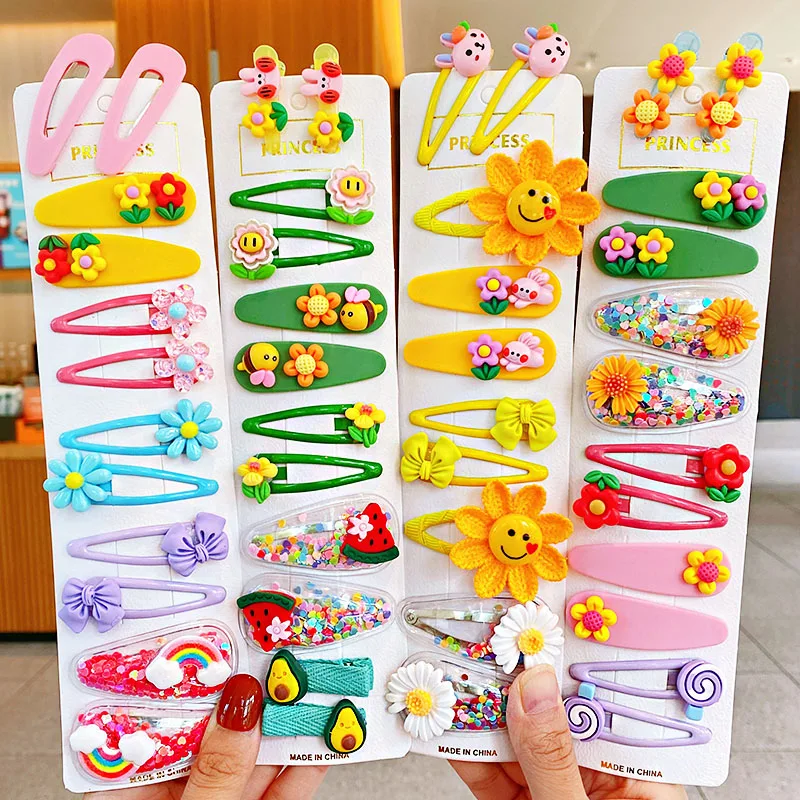 12PCS/Set New Girls Cute Colorful Cartoon Flower Hairpins Children Kids Lovely Hair Clips Barrettes Fashion Hair Accessories