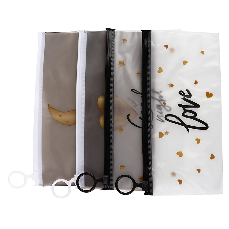 Kawaii Grid Stripe PVC Waterproof Pencil Bag Cute Colored Clear Pen Cases Transparent School Pencil Case For Girls Stationery