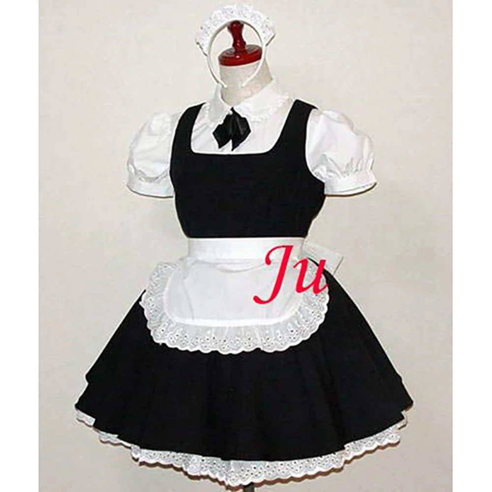 

fondcosplay adult sexy cross dressing sissy maid short black Cotton Dress Uniform white shirt apron Costume CD/TV[CK815]