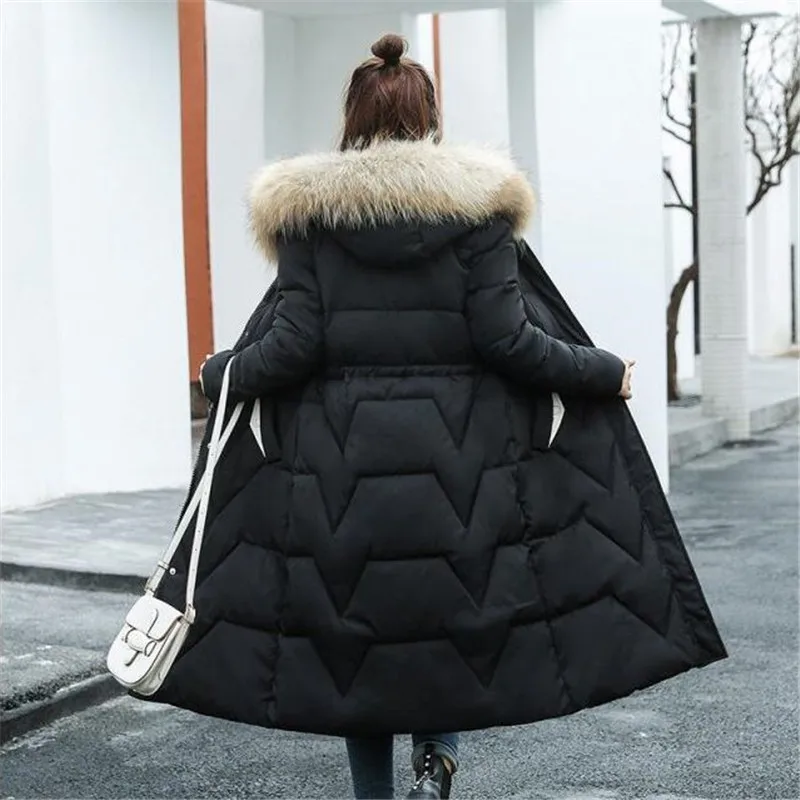 Plus size winter women\'s cotton coat women\'s long section 2020 Korean version of the new large fur collar down jacket