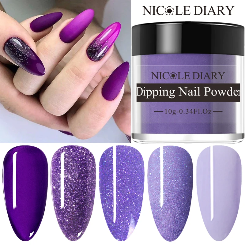 NICOLE DIARY Purple Series Dipping Dip Nail Powder Polish Nail Glitter Chrome Dust Pigment Dipping Liquid Nail Art Decoration
