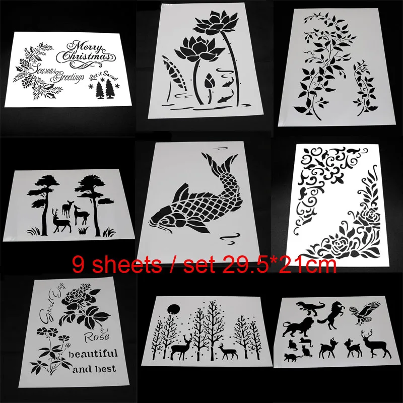 

9pc Lotus Painting Template Stencil DIY Embossing Craft Accessories Sjablonen Scrapbooking Decor Office School Supplies Reusable