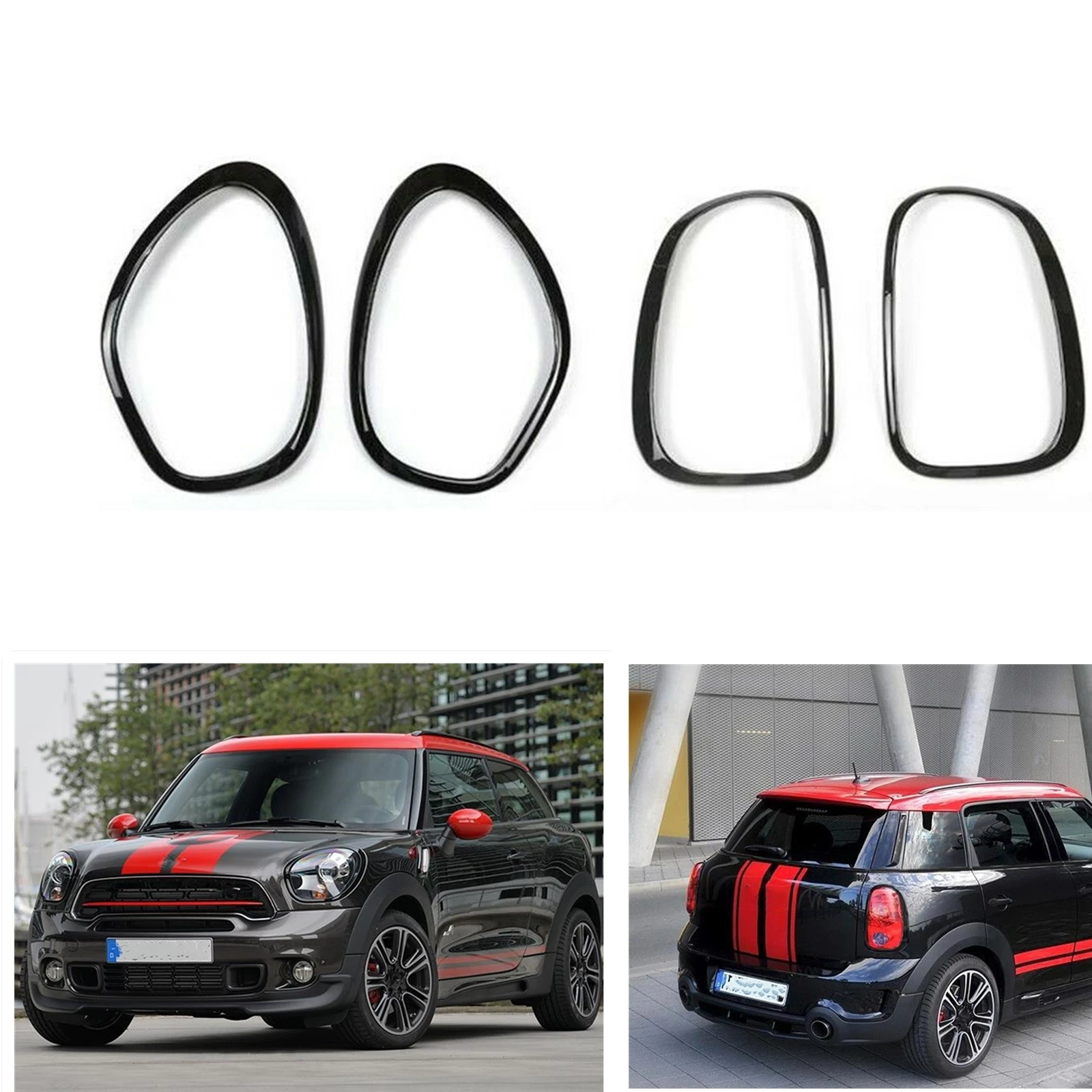 

For Mini Countryman R60 2011-2016 Gloss Black Front+Rear Lamp Frame Trim Cover Head Light Taillight Headlight Decorative Sticker