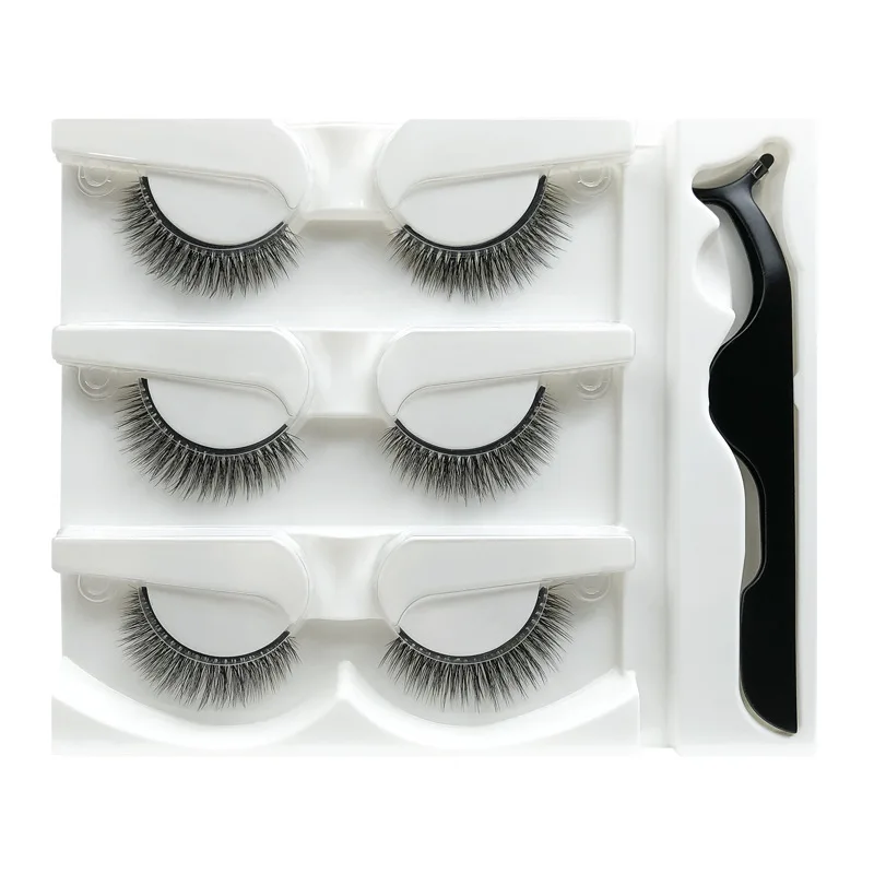 Newest Soft Light 3 Pairs Self-Adhesive False Eyelashes Set Handmade Reusable Glue-Free Fake Lashes 3 Sets/Lot Drop Shipping