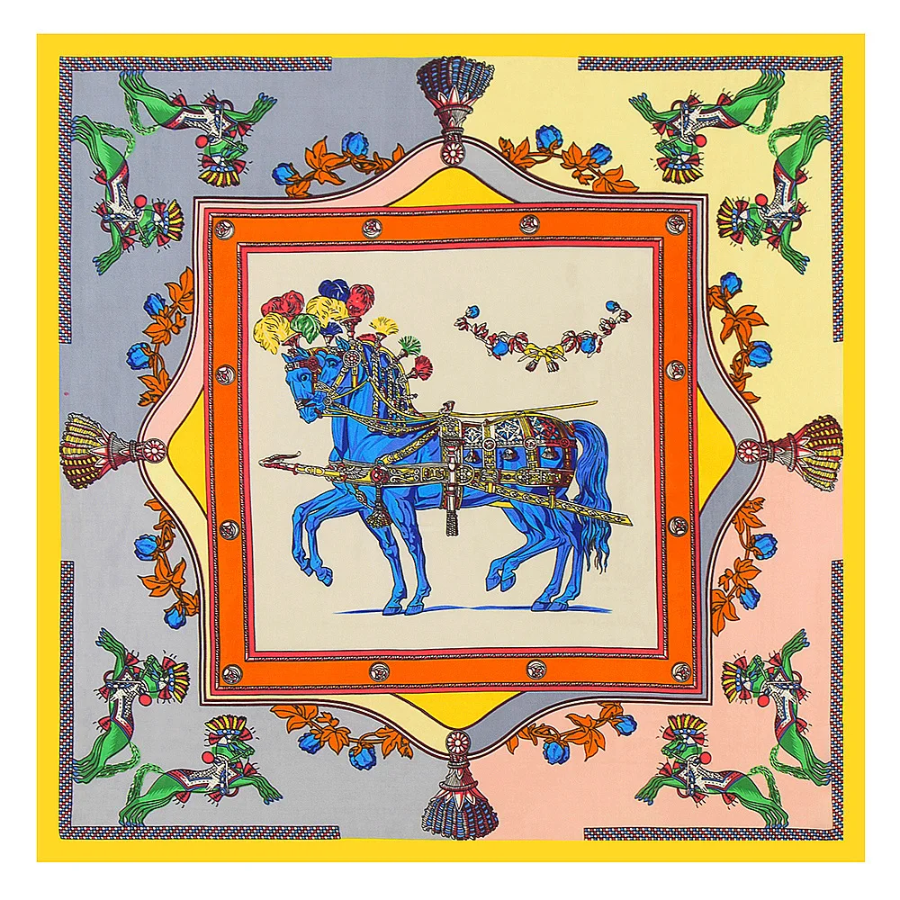 Bufanda cuadrada de seda con estampado de caballo para mujer, pañuelo de cabeza de marca de lujo, chal de playa ML6, 60x60cm