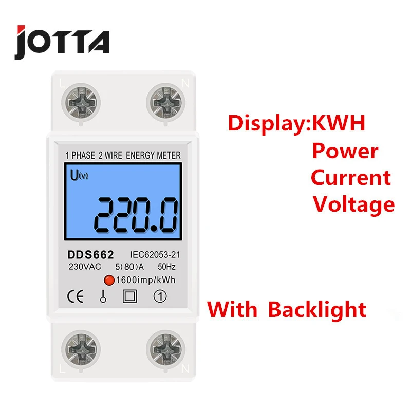 Din Rail LCD Digital Backlight Single Phase Energy Meter Power Consumption Wattmeter Electronic AC 220V 80A