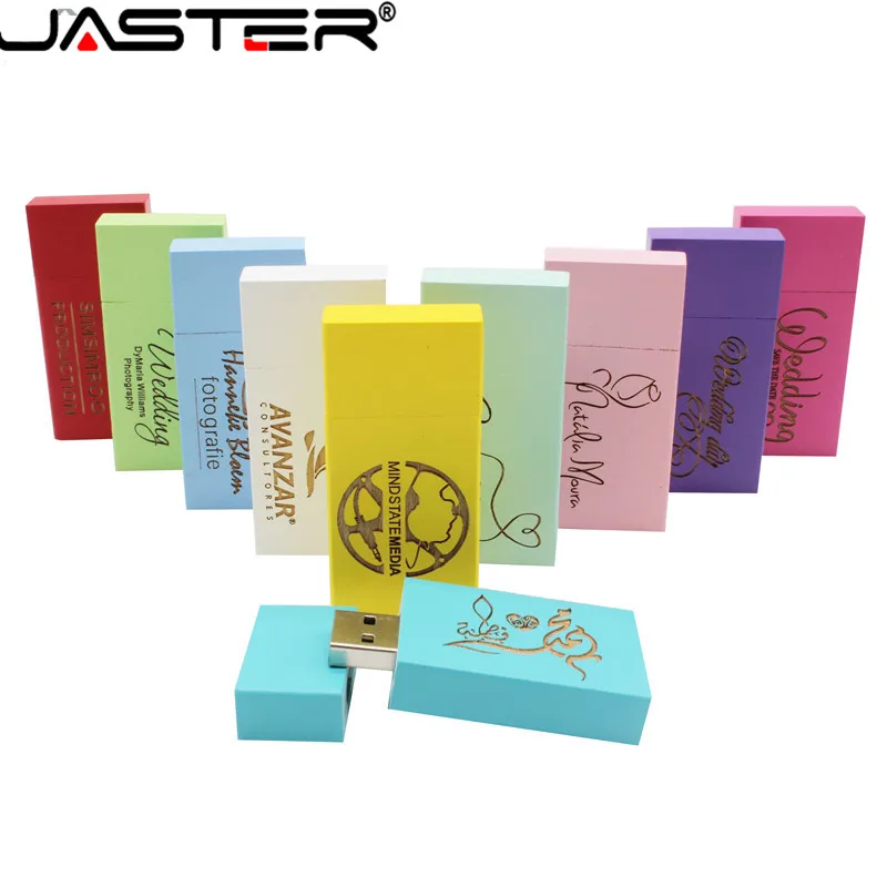 JASTER 2.0 USB flash drives free LOGO hot selling creative Wooden colorful squares real capacity USB 2.0 4GB/8GB/16GB/32GB/64GB