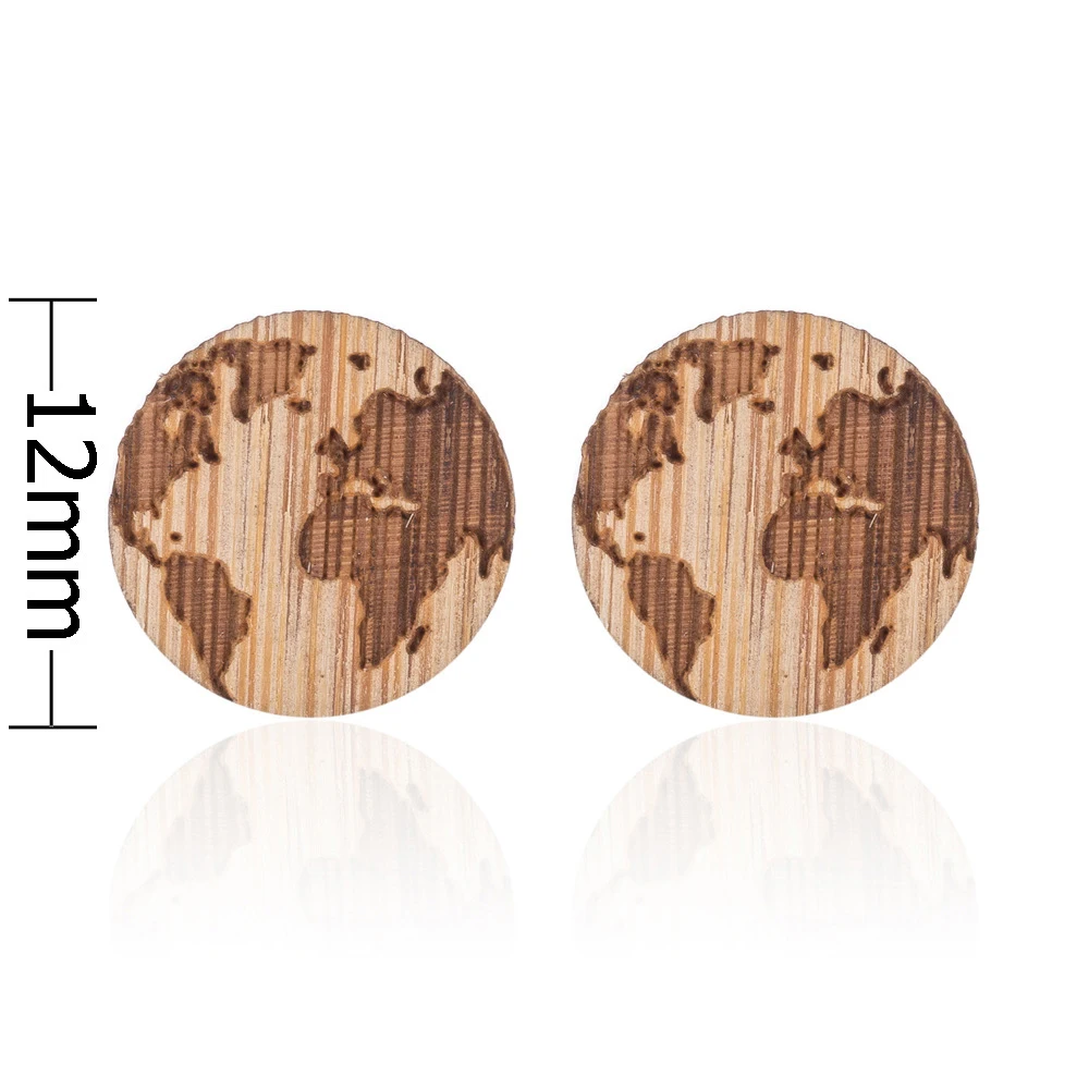 8Seasons Brown Wood Round Ear Post Stud Earrings Stainless Steel Arrowhead Animal For Women Jewelry Gifts 1 Pair