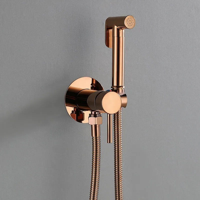 Bathroom Concealed Hot and Cold Bidet Spray Set Rose Gold/Gold/Chrome Brass HandHeld Sprayer Toilet Faucet