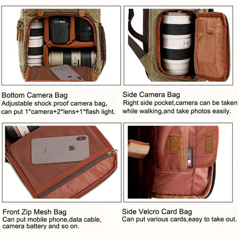 Waterproof Camera Bag Backpack Large Capacity Photo Bag Batik Canvas Camera Lens Bag for Canon Nikon Fit for 15 inch Laptop