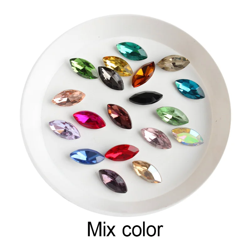 30/100pcs Glass Nail Art Rhinestones Shining Color Horse Eye Nail Rhinestone Gem DIY Mix Color For Nail Art Stone