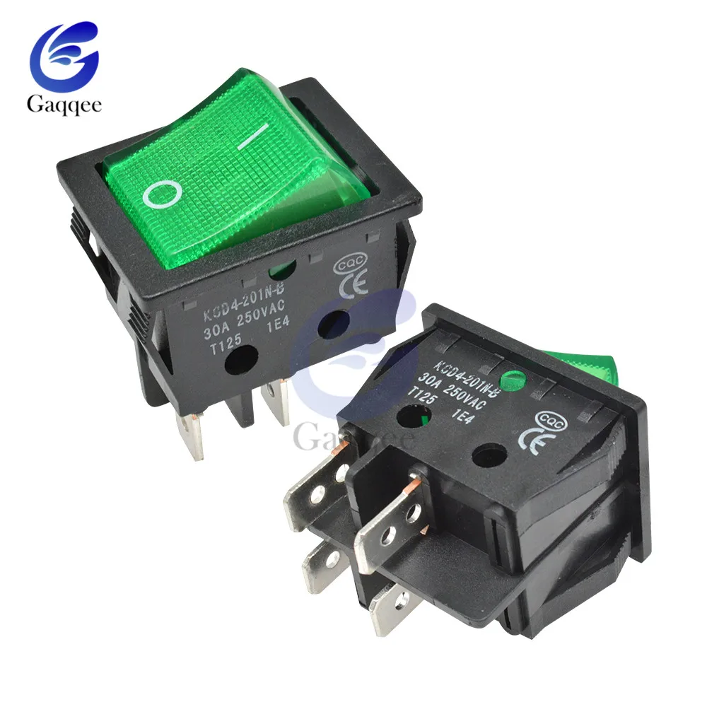 5cs KCD4 Rocker Switch Button ON OFF 2 Position 4 Pins Electrical Equipment With Light Power Switch Silver Contact 30A/250V