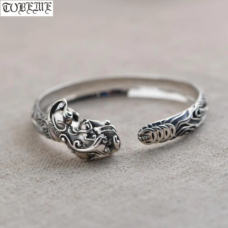 

100% 925 Silver Pixiu Bracelet Fengshui Piyao Bangle 925 Sterling Lucky Animal Bracelet Good for Wealth