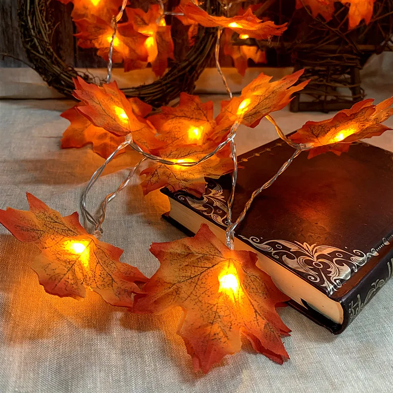 LED String Maple Leaves Fairy Garland String Lights Battery Operated Helloween Garden Home Christmas Tree Decoration Lighting