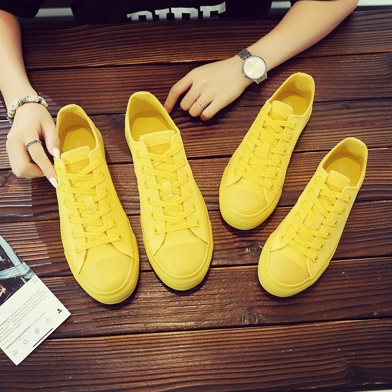 Canvas Shoes for Women and Men Lemon Yellow All Black Cloth Shoes Size 35-44 Pure White Sneakers for Boys and Girls Simple Style